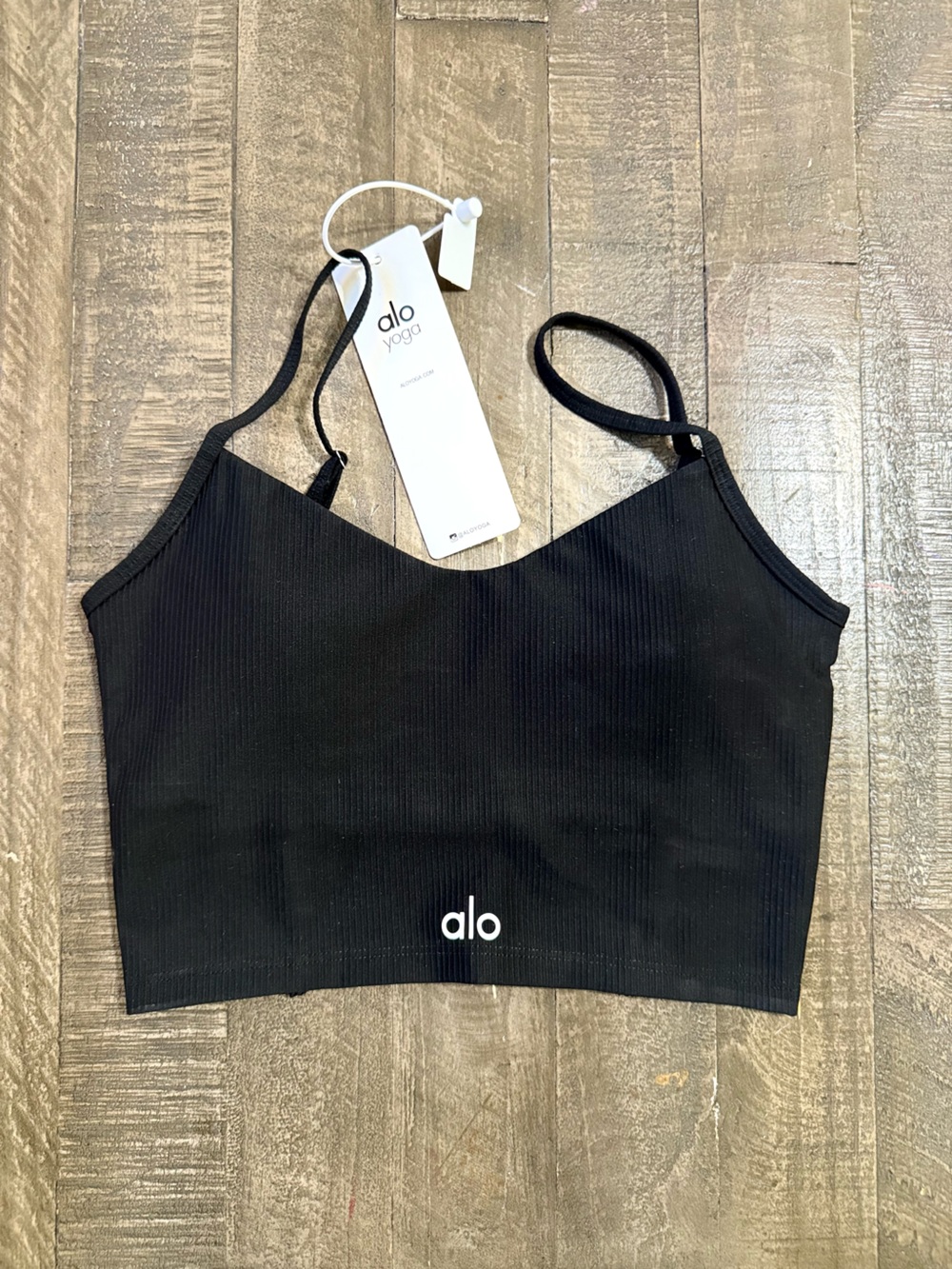 ALO Yoga Women's Black Ribbed Strappy Sports Bra